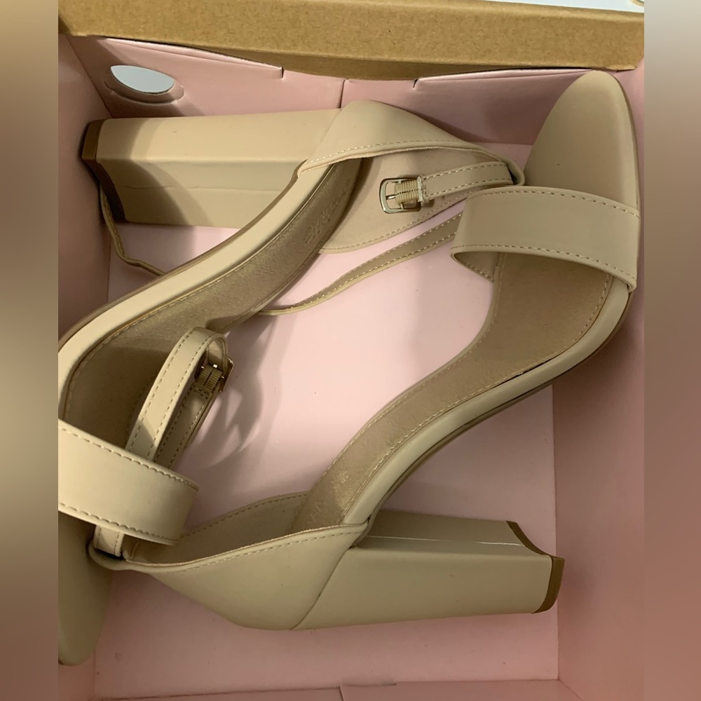 Nude Single Strap Chunky Heel